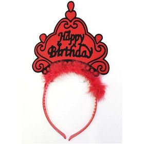 Resim Parti Happy Birthday Yazılı Neon Kırmızı Renk Doğum Günü Tacı 001 