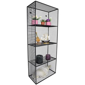 Resim Wess Dizayn Metal Duvar Rafı 4 Gözlü Kitaplık Grid Kafes Tel Model Wd-61 