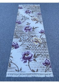 Resim Mor Sarı Kesme Yolluk 80x230 Kesme Saçaklı Akrilik Halı 