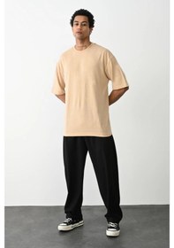 Resim Barlashive Erkek Tişört Düz Basic Penye Yazlık Bisiklet Yaka Kısa Kol T-shirt - Bej Çok Renkli 