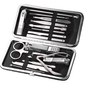 Resim Moveevo 16 Parça Çelik Güzellik Aleti Seti - Manikür, Pedikür Ve Yüz Bakımı Araçları Pu Çanta İle 