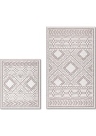 Resim Bukle Bohem Doğal Pamuklu 2'li Banyo Paspas & Halı Seti 60x100+50x60 Cm - Taş Taş 