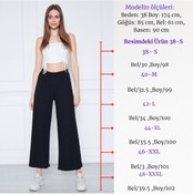 Resim Kadın Siyah Pantolon Büyük Beden Bel Lastikli Bol Paça Börülce Kumaş Pantolon Kahverengi 