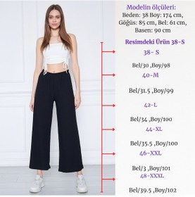 Resim Kadın Siyah Pantolon Büyük Beden Bel Lastikli Bol Paça Börülce Kumaş Pantolon Kahverengi 