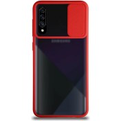 Resim Kzy Samsung Galaxy A70S Kapak Lensi Açılır Kapanır Kamera Korumalı Silikon Kılıf - Kırmızı 