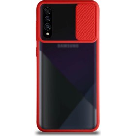 Resim Kzy Samsung Galaxy A70S Kapak Lensi Açılır Kapanır Kamera Korumalı Silikon Kılıf - Kırmızı 