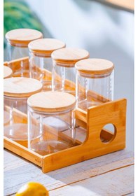 Resim Acar Malibu Bambu Standlı 7 Li Borosilikat Cam Baharatlık Seti Şeffaf 