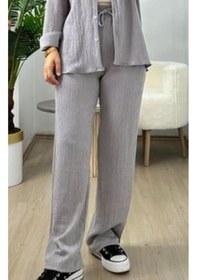 Resim Kadın Dokulu Alt Üst Gömlek Takım - S504470 Gri 