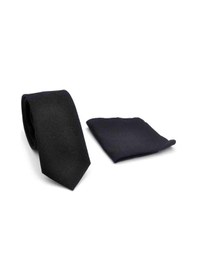 Resim Gaffy Siyah Şal Desenli Dokuma Kumaş Mendilli Slim Fit Kravat // Sdk-250201 Siyah 