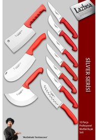 Resim Silver Pro Seri Mutfak Bıçak Seti 10 Parça Et Börek Şef Bıçağı Kırmızı 
