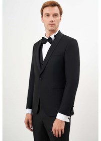 Resim Morven Erkek Siyah Poliviskon Ceromonia Santorini Slim Fit Şal Yaka Damatlık 24mc055002001 Siyah 