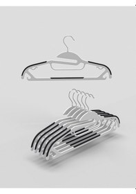 Resim Long Way Yerden Tasarruf Sağlayan Kauçuk Şerit Kaymaz Plastik Askı 10 Adet Beyaz-Gri Beyaz - Gri 