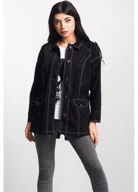 Resim Kadın Siyah Baskılı Likralı Mont Siyah 