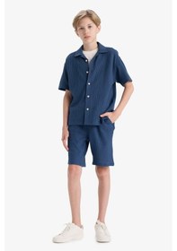 Resim Defacto Erkek Çocuk Oversize Geniş Kalıp Polo Yaka Kısa Kollu Gömlek E3313a825hsın249 İndigo 