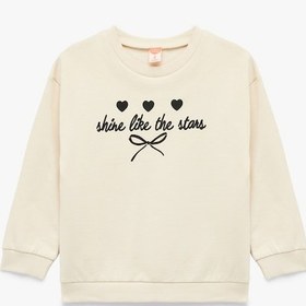 Resim Koton Uzun Kollu Bisiklet Yaka Pamuklu Baskılı Sweatshirt Ekru 6wmg10104ak Ekru 