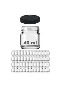 Resim Afracam 40 Ml Metal Kapaklı Şeffaf Cam Kavanoz 50 Adet Siyah 