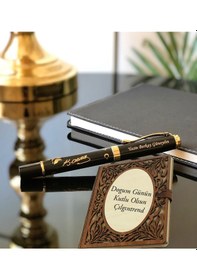 Resim Kişiye Özel Akardiyon Hatıra Defteri ve Atatürk Kabartmalı Roller Kalem Kalem 