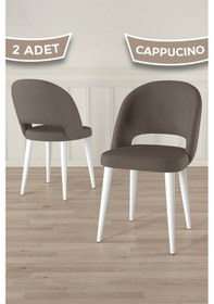 Resim Canisa Pane Serisi 2 Adet Cappucino Mutfak Sandalyesi Babyface Kumaş Beyaz Ayak Cappucino Sandalye Beyaz Ayak 