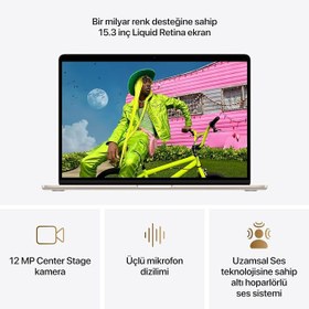 Resim Apple M5 çipli 15 inç MacBook Air Laptop: 15.3 inç Liquid Retina Ekran, 10 CPU, 10 GPU, 24GB Birleşik Bellek, 1 TB SSD Depolama, 12 MP Center Stage Kamera, Touch ID; Yıldız Işığı 