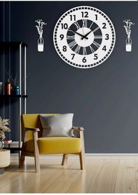 Resim Duvar Saati Ve Süsüleri Çok Şık Hediye 3 Lü Set Beyaz 