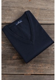 Resim Woolen World V Yaka Battal Büyük Boy Yünlü Kolsuz Triko Süveter Lacivert 