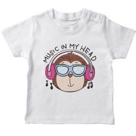 Resim Angemiel Baby Müzik Dinliyen Maymun Erkek Bebek Tişört Beyaz B0959MDBBKETSRT 