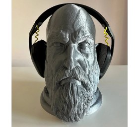 Resim Kordify 3D Baskı Kratos Kafası Kulaklık Tutucu – 23 cm | God Of War Temalı Masaüstü Stand 