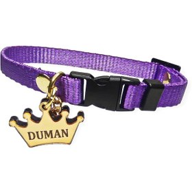 Resim İsimli Kedi Tasması , Kedi İsimlik , İsme Özel Tasma, Mor Renk 