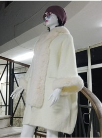Resim Bohem Stil İtalyan Angora Cepli Kapüşonlu Kürklü Kaban 85 Cm -8901 Ekru 