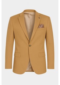 Resim Plus Scorpion Camel Erkek Blazer Ceket Esnek Comfort Kumaş, İtalyan Kesim, Tek Düğmeli Slim Fit Şık Model CAMEL 