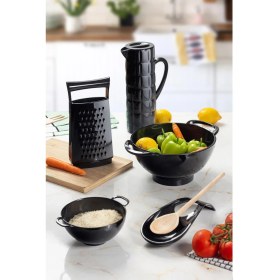 Resim Akrilik Siyah 5 Parça Sürahi & Rende & Süzgeç & Mini Süzgeç & Kaşıklık & Mutfak Çeyiz Seti 