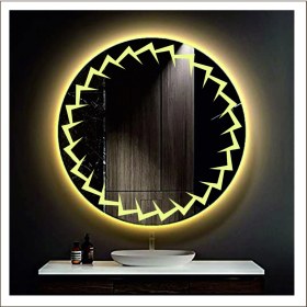 Resim Dnr-Mirror60 Cm Günışığı Ledli Tasarım Kumlamalı Banyo Aynası Makyaj Aynası Işıklı Ayna 