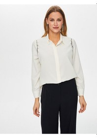 Resim Kolu Boncuk İşli Şık Gömlek S26gml018 Us26gml01873 Ekru 