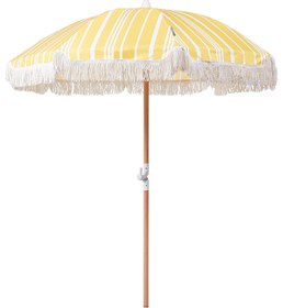 Resim MONDELLO 150 cm Retro Bahçe Şemsiyesi, Kayın Ahşap Gövde, UV Koruma, Bej Püsküllü - Sarı 