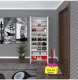 Resim Kenzlife Ayakkabılık Ayakkabı Dolabı Kilitli Be Real Byz 180 70 32 Kapaklı Arkalıklı Ofis Dolabı İki Bölme + Tekli Duvar Rafı Hediyeli Beyaz 