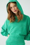 Resim Helezon Desenli Kapüşonlu Yeşil Crop Sweat 
