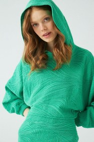Resim Helezon Desenli Kapüşonlu Yeşil Crop Sweat 