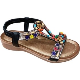 Resim Guja 25y150-1 Kadın Taşlı Düz Taban Comfort Sandalet Siyah Siyah 