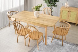 Resim Safir Meşe Salon Yemek Masa 6 Adet Sandalye Takımı 90*145 