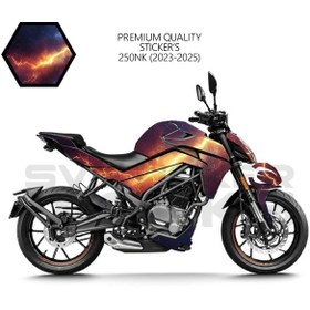 Resim Cfmoto 250nk Sticker Kaplama Şimşek Motor Kaplama Modeli Hazır Kit 2023 / 2025 Uyumlu Siyah 