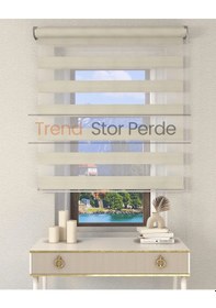 Resim Geniş Plise Krem Etek Dilimsiz Zebra Stor Güneşlik Perde Krem 