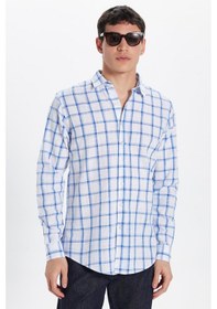 Resim Tudors Erkek Slim Fit Dar Kesim %100 Pamuk Keten Doku Kareli Gömlek-33083 Karışık 