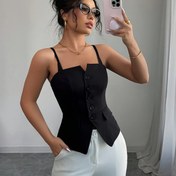 Resim Kadınlar İçin Şık Kolsuz Siyah Yelek - İnce Askılı Düz Renk Esnek Olmayan Kumaş, Bahar/Yaz için Günlük ve Resmi Kıyafetler için Çok Yönlü Katman Parçası 