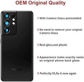 Resim Arka Arka Cam Yedek Samsung Galaxy S21 Ultra 5G için Önceden Takılmış Yapışkan ve Onarım Alet Kitleri (Phantom Siyah) 