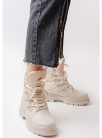 Resim Asm-083 Bej Bağcıklı Su Geçirmez Kadın Kar Botu-bej Bej 