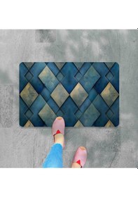 Resim Dijital Baskılı Desenli Dekoratif Dış Kapı Önü Ve Iç Mekan Paspası Yıkanabilir Kaymaz Taban Mavi 