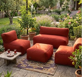 Resim Velvet Serisi Armut Bahçe Mobilyası, Balkon Takımı Su Geçirmez Kumaş 2+1+1 + Puf - Kiremit 