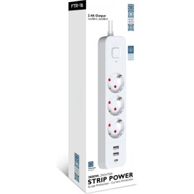 Resim Vetech 1.8mt Akım Korumalı Priz 3 Lü Grup Priz Çocuk Korumalı 2 USB +1 Type C Girişli 3lü Priz 