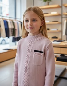 Resim Minimoda Kids Kız Çocuk Cep Detaylı Yarım Balıkçı Yaka Kazak 
