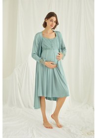 Resim Monamise Kadın Dantelli Önü Düğmeli Hamile Lohusa Sabahlık Takımı 18467 